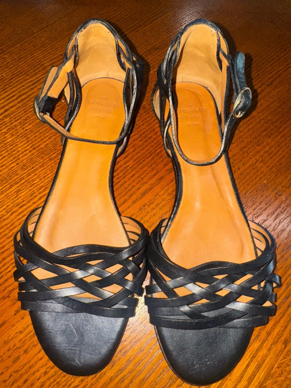 Sézane Black Woven Leather Ankle-Strap Sandals